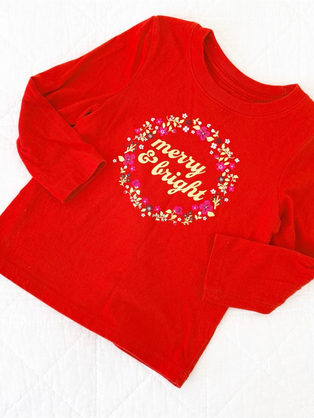 3T Cat & Jack Kids Merry & Bright Red Long Sleeve Holiday Top